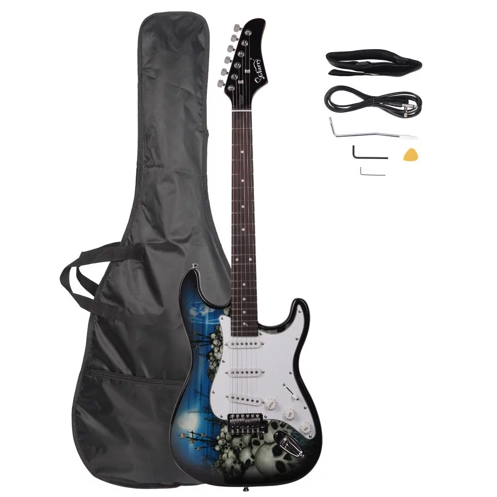 Glarry Right Handed Electric Guitar with Bag, Shoulder Strap, Pick, Cord, Wrench Tool