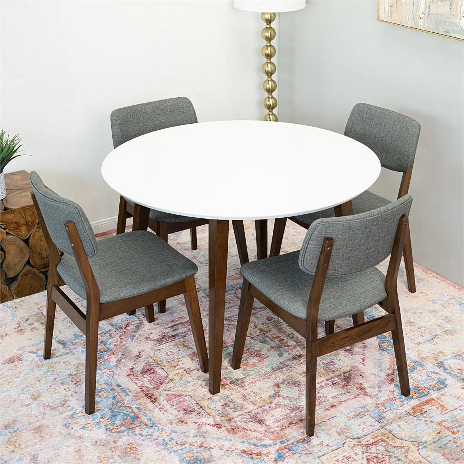 Ivana Modern Solid Wood Walnut Kitchen & Dining Room Table and Chairs for 4