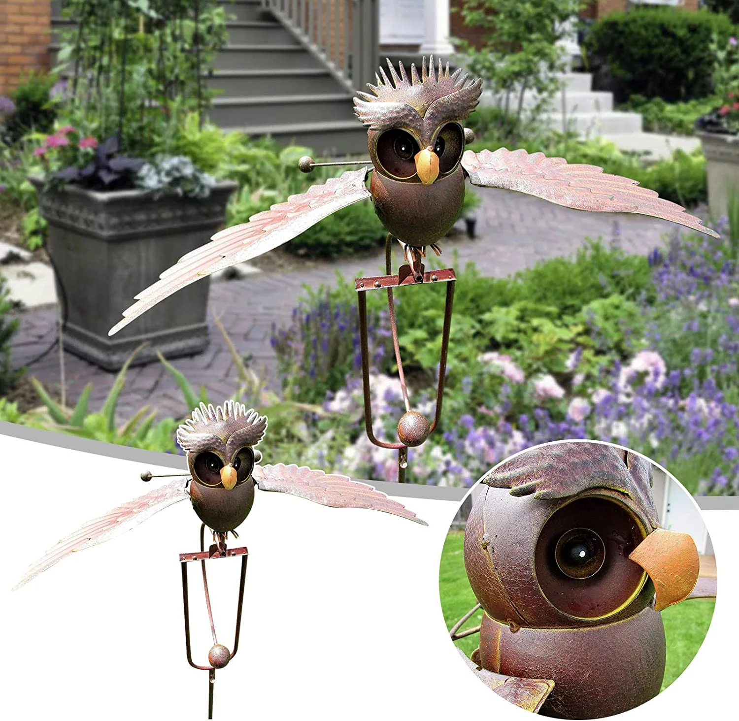 Metal owl Outdoor Decor, Wind Spinners for Yard and Garden Rocking Owl Decorations, Lawn Ornaments Wind Spinners, Garden Stakes Decorative Kinetic Sculptures