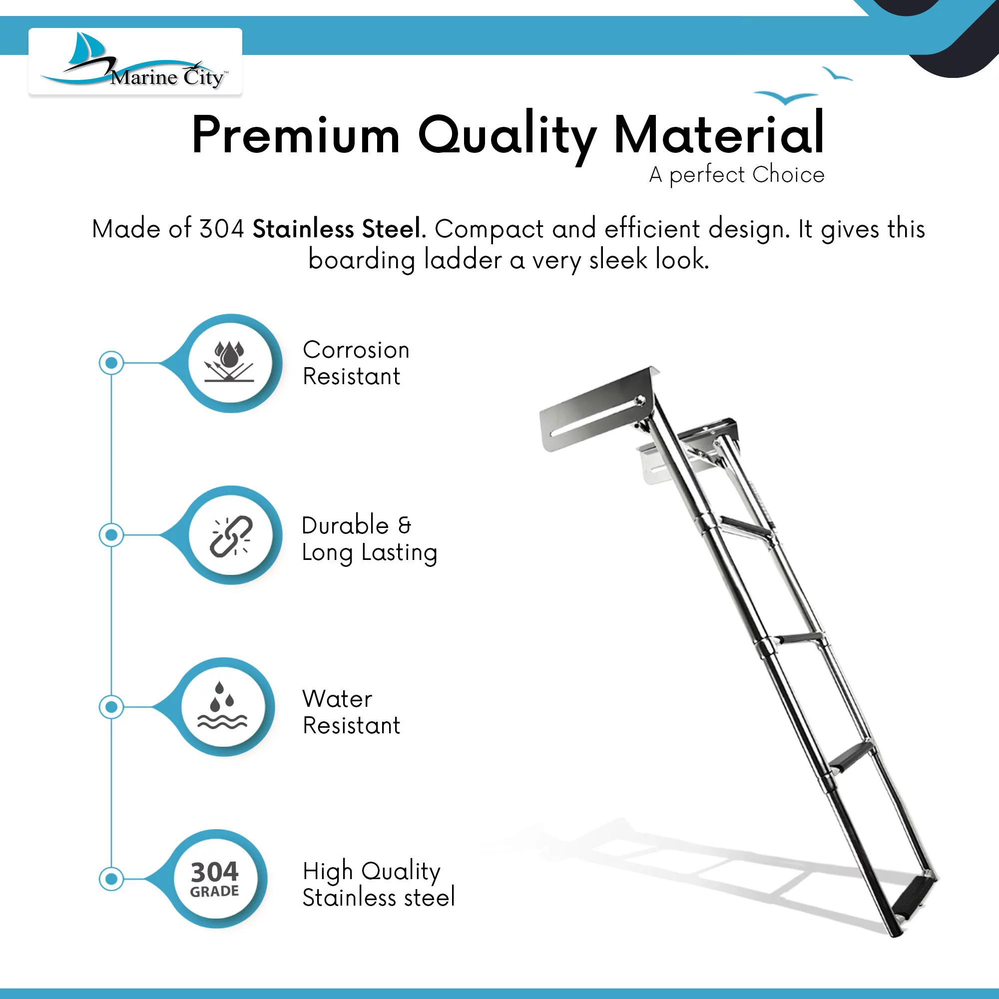 Marine City Stainless Steel Marine 4-Step Telescoping Swim Ladder & Rubber Strap