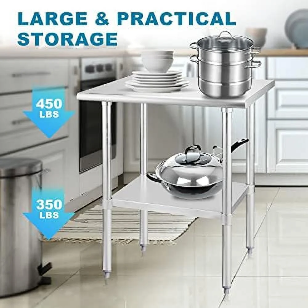 CHYTRE Outdoor Prep Table NSF 24x30 Stainless Steel Work Table with Wheels and Table Foot  Kitchen Prep Tables for Commercial Kitchen Home Hotel Grill