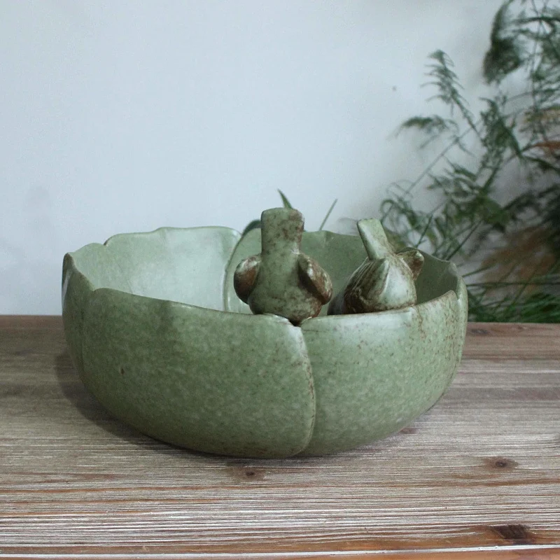 LivNxt Ceramic Large Planter - Antique Glazed Bowl Lotus Pot