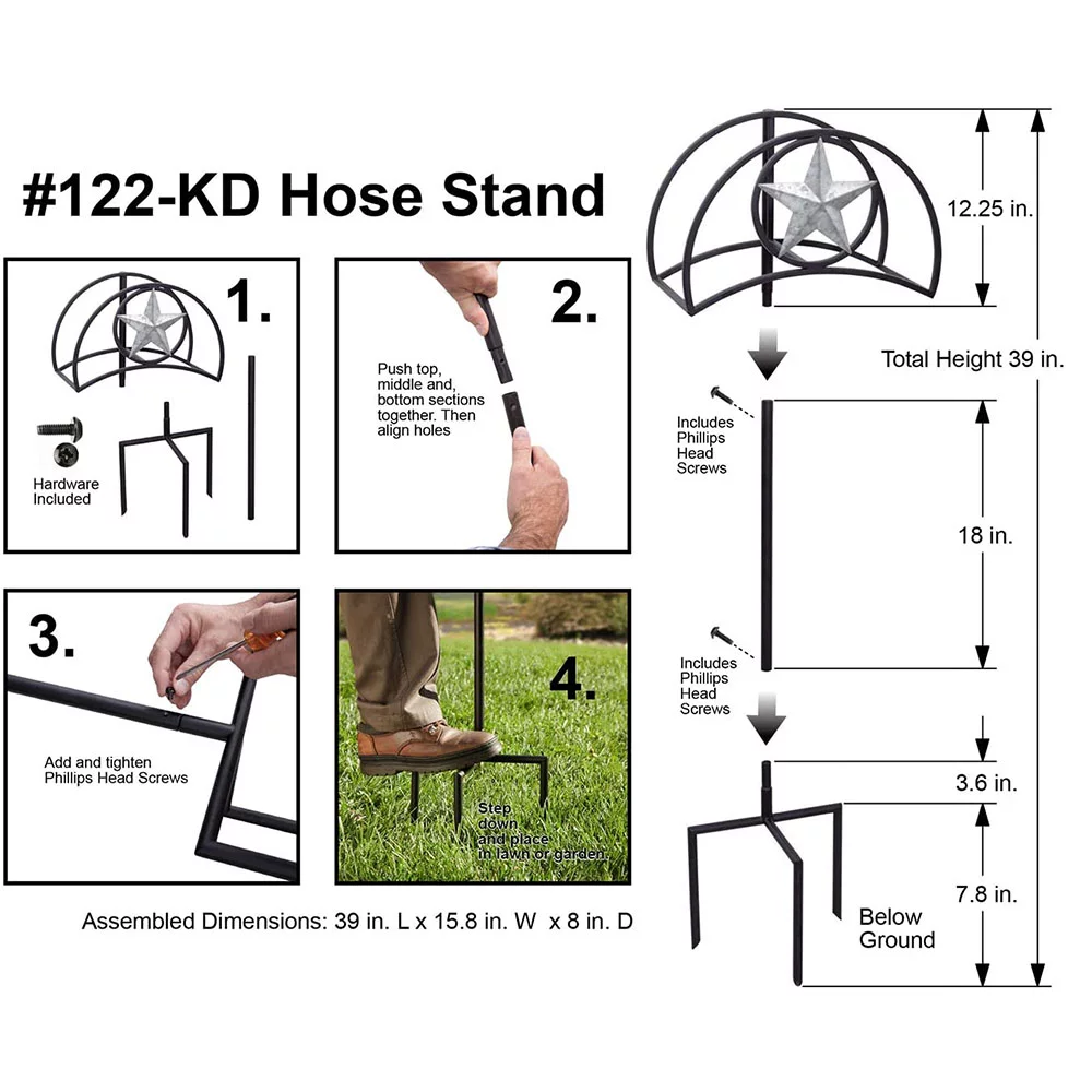 Liberty Garden 3-Prong Gauge Galvanized Star Water Hose Stand with Shelf