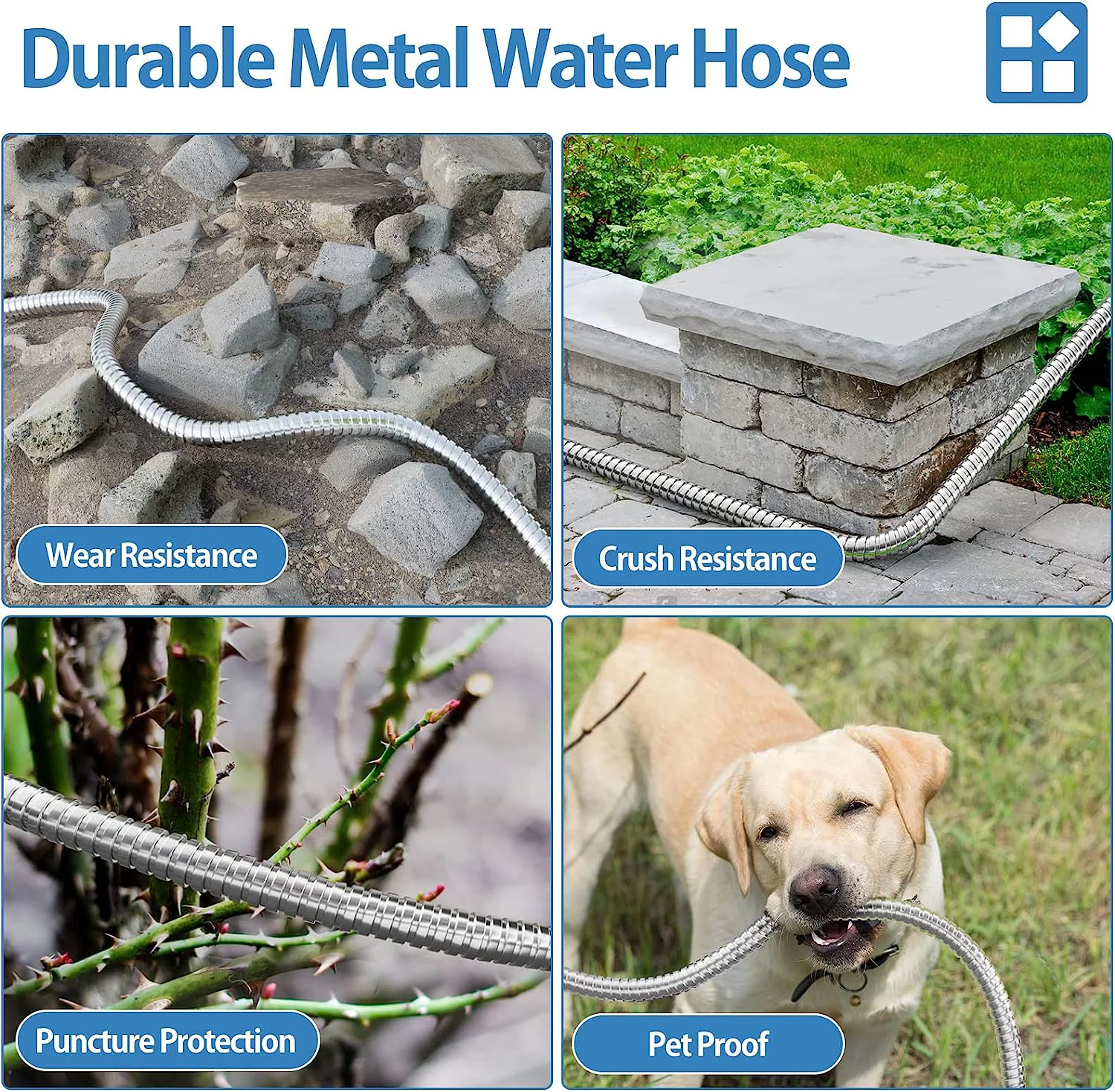 SPECILITE 100 FT Garden Hose, 304 Stainless Steel Metal Heavy Duty Flexible Water Hose, Collapsible, Kink Free, Durable, Lightweight Hose