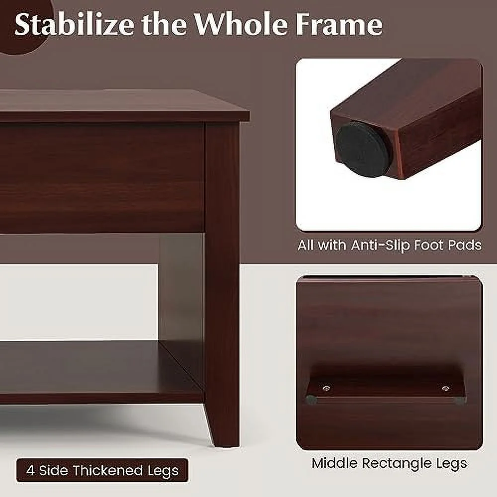 JDZHAPPYLIFE Lift Top Coffee Table Modern Wood Cocktail Table with Hidden Compartment and Lower  Shelves  Wooden Laptop Table Lift Tabletop Home  (White)