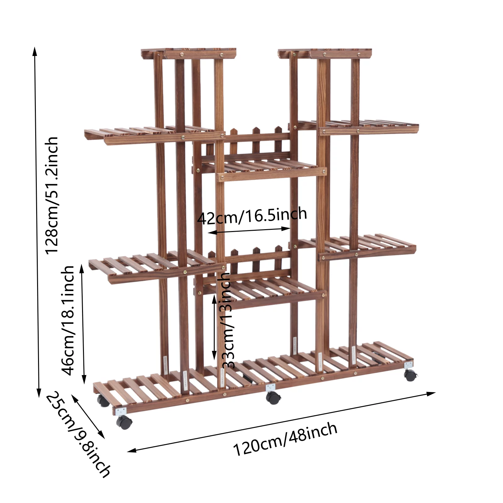 Loyalheartdy Movable Plant Stand, 9 Tier 17 Potted Wooden Flower Holder Rolling Tiered Plant Rack Display Shelf w/Detachable Wheel