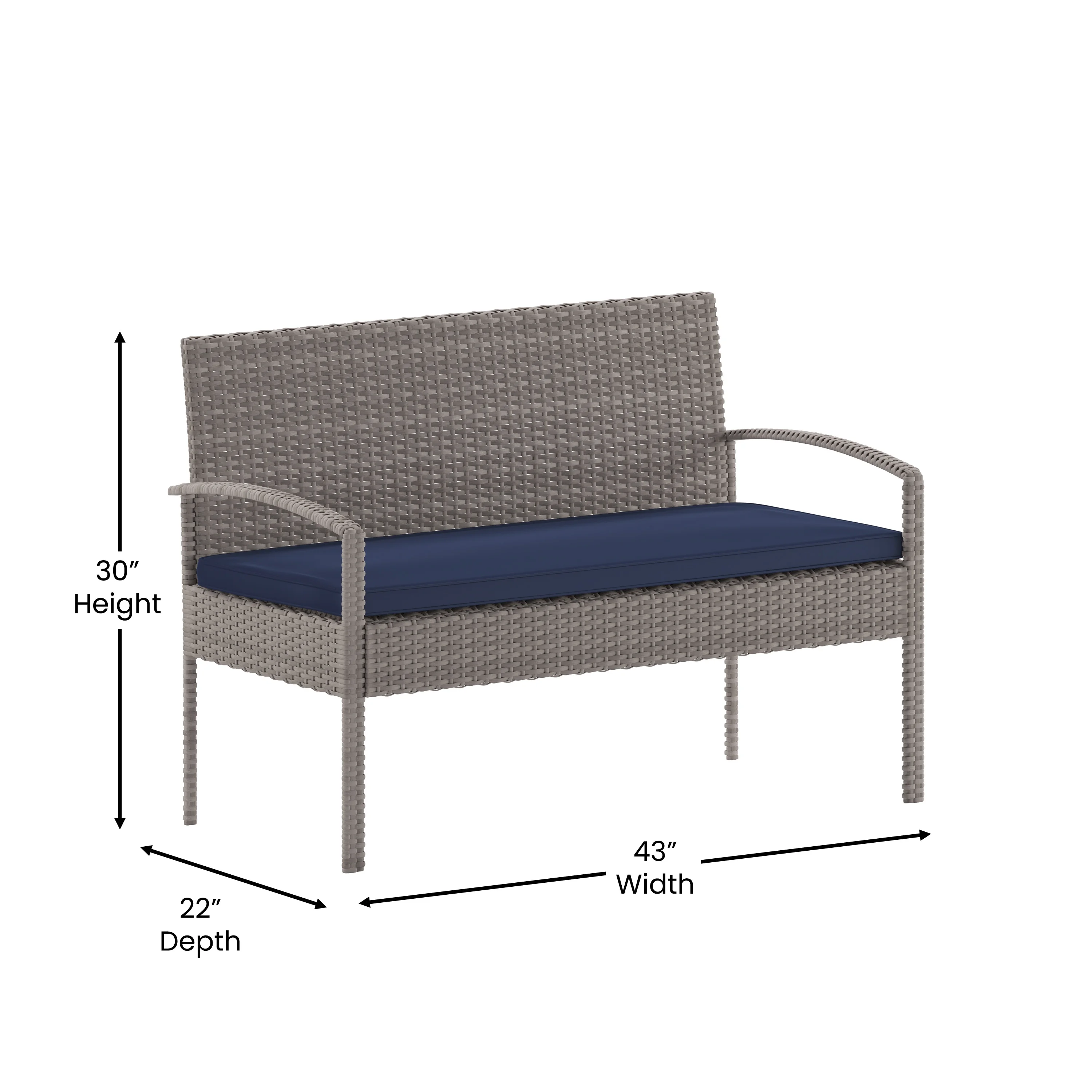 Flash Furniture Aransas Series 4 Piece Gray Patio Set with Steel Frame and Navy Cushions