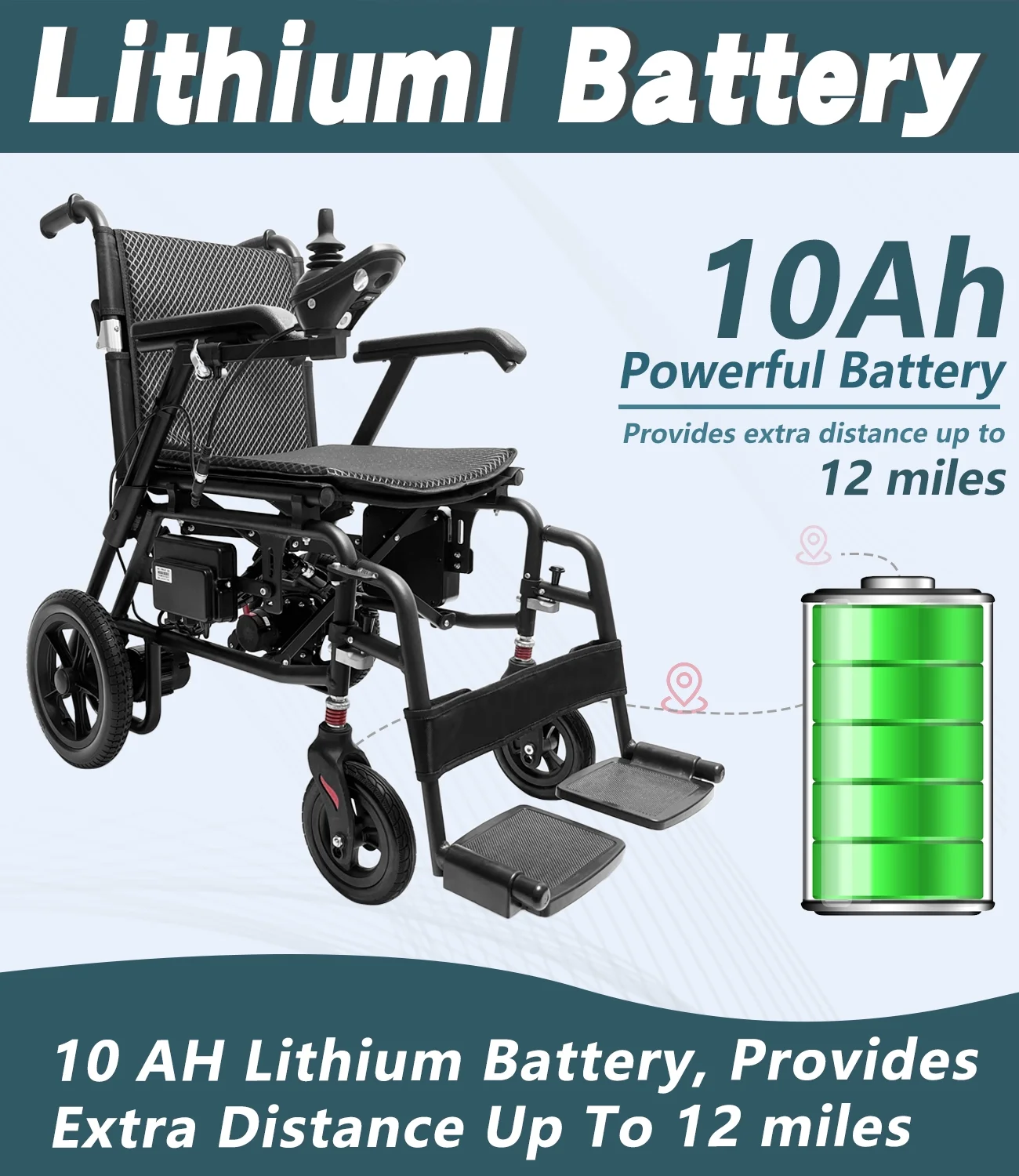 EazinGo Ultra Lightweight Electric Wheelchairs, Portable Mobility Wheelchair Weight Only 39lbs Black