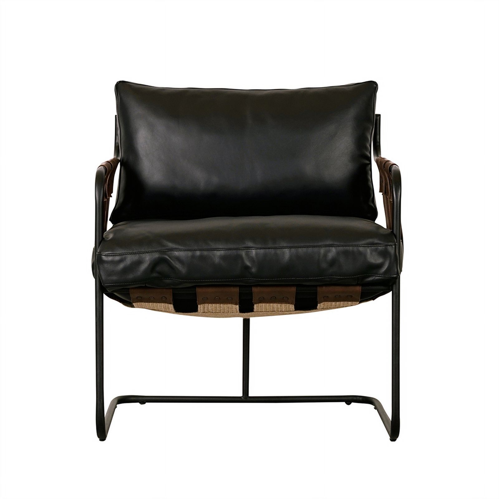 Pemberly Row Top Grain Leather Accent Chair in Black/Tobacco