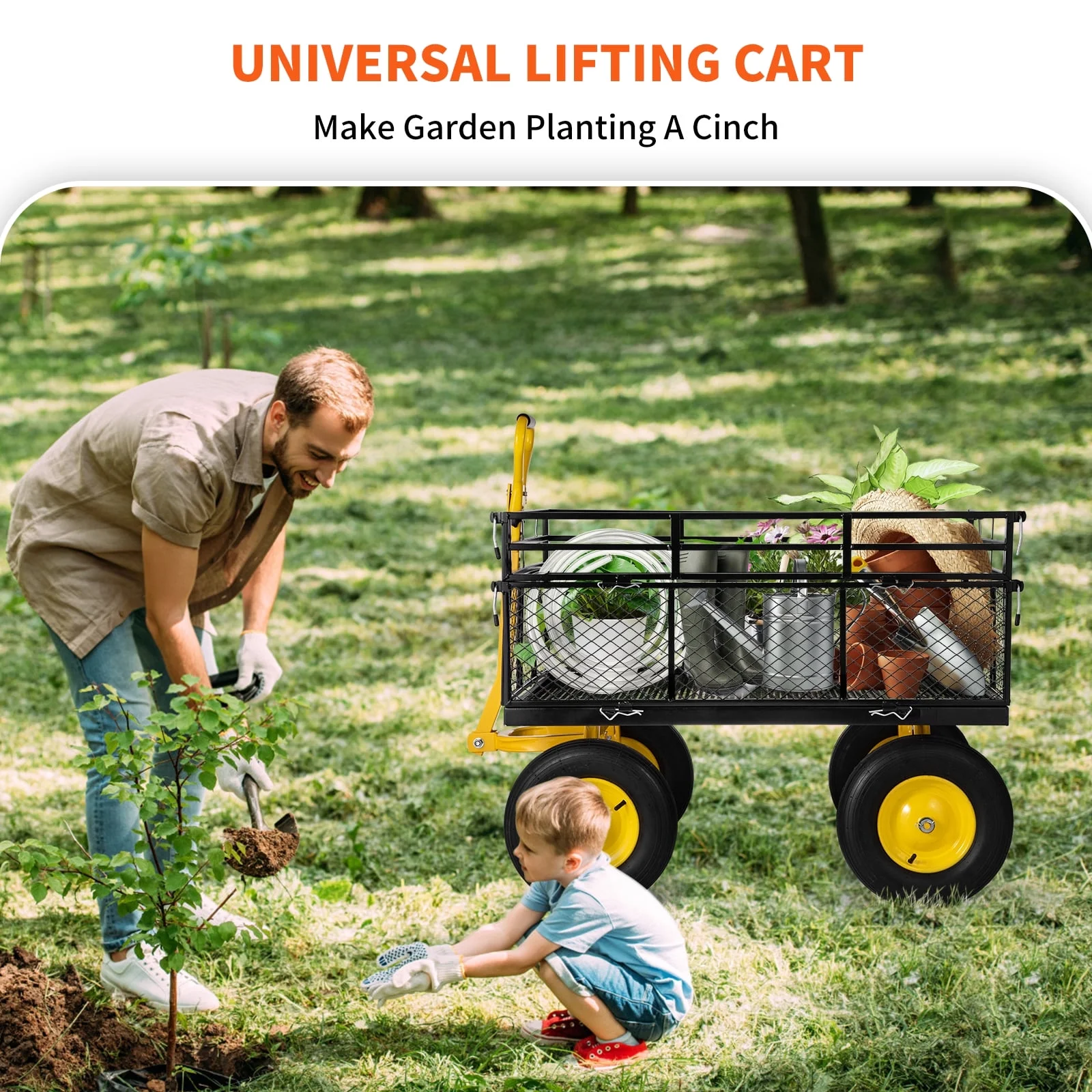 SKYSHALO Heavy-Duty Steel Garden Cart Lawn Utility Cart 1400 lbs w/ Removable Sides