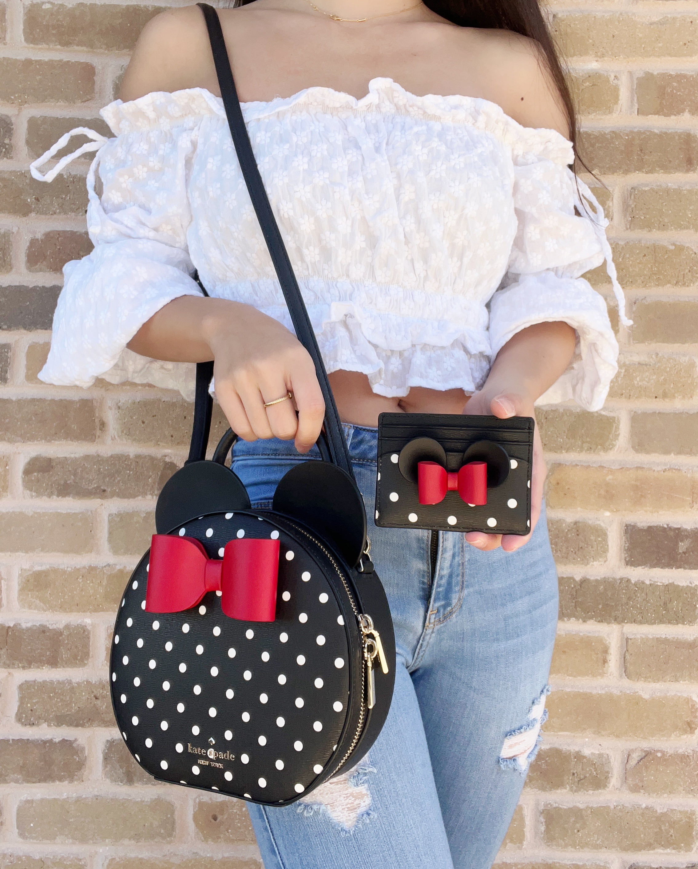 Disney x Kate Spade Minnie Mouse Round Crossbody Bag Black Multi + Card Holder