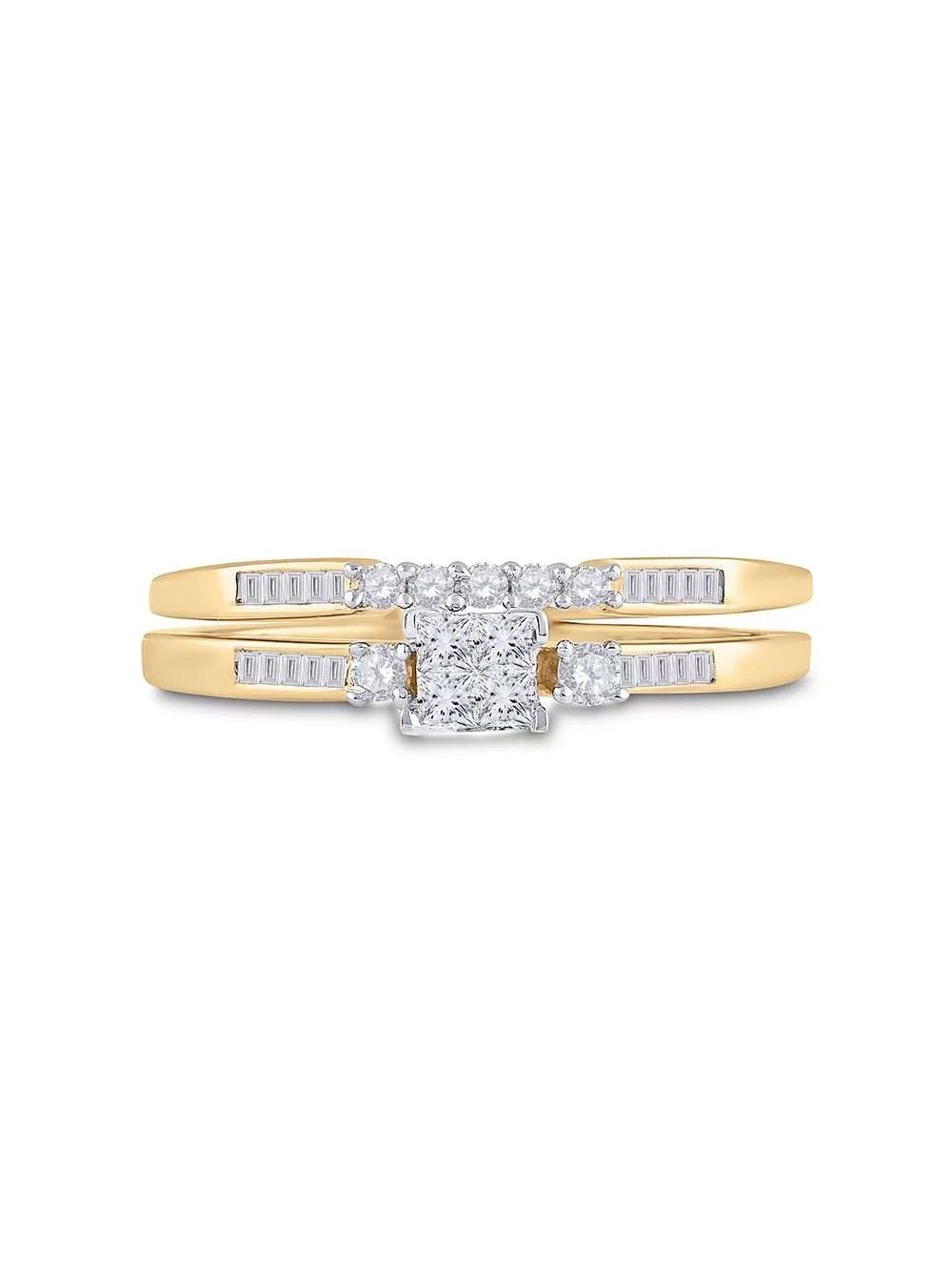 10kt Yellow Gold Princess Diamond Bridal Wedding Ring Band Set 1/3 Cttw