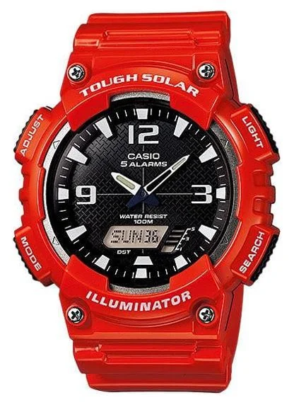 Casio Men's Solar Sport Combination Watch, Red Glossy Resin Strap