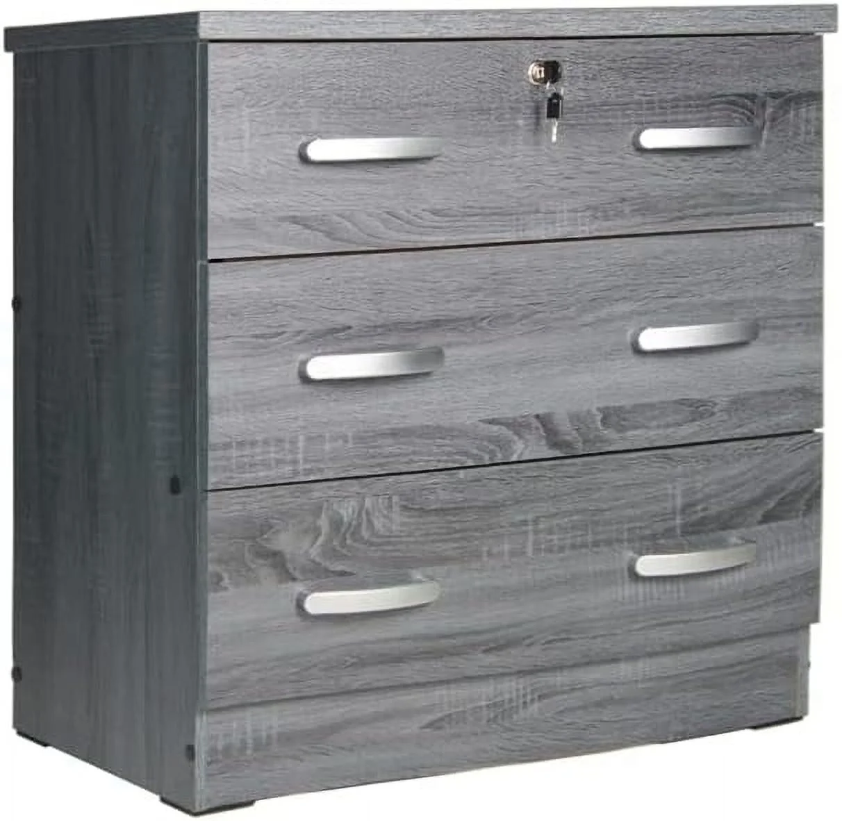 HOOMHIBIU 3 Drawer Engineered Wood Chest Bedroom Dresser in Gray