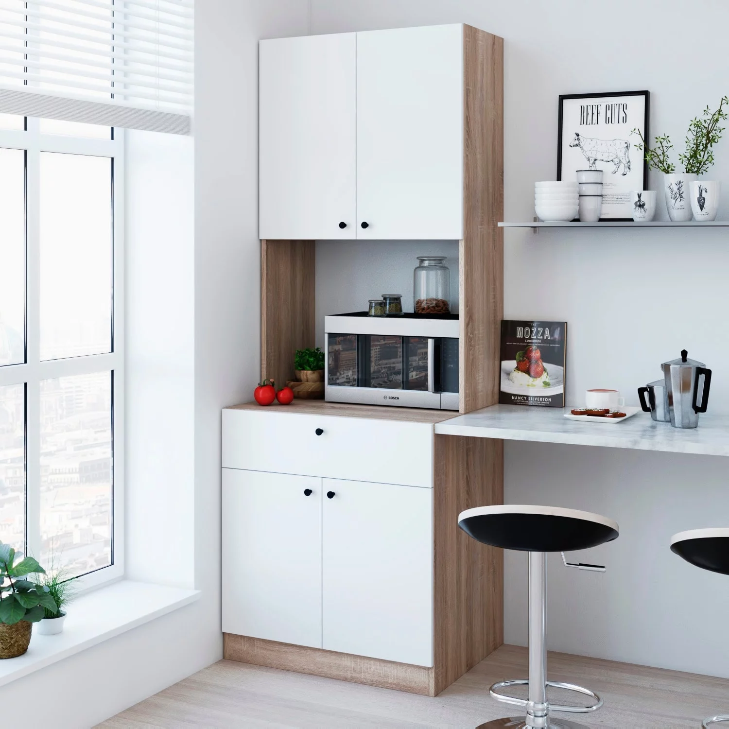 Living Skog Scandi Pantry Kitchen Storage Cabinet Tan H 71'' x W 27.5'' x D 19''