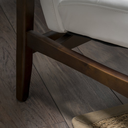 Mid Century Modern Faux Leather Club Chair with Wood Frame, White and Dark Espresso