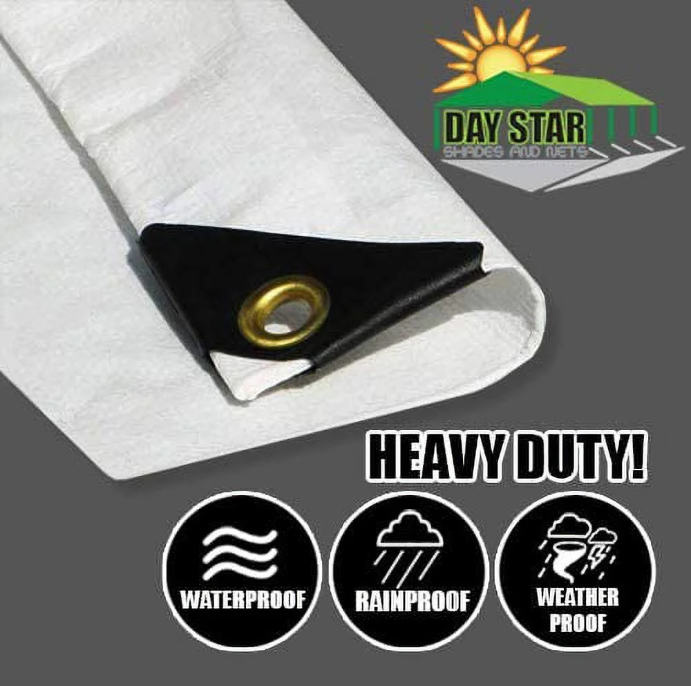 10'x18' 12 mil White Tarp Extra Heavy Duty 3 Ply Reinforced Canopy 6 oz 3 Layer (Finished Size 9’.6 x 17’.6)