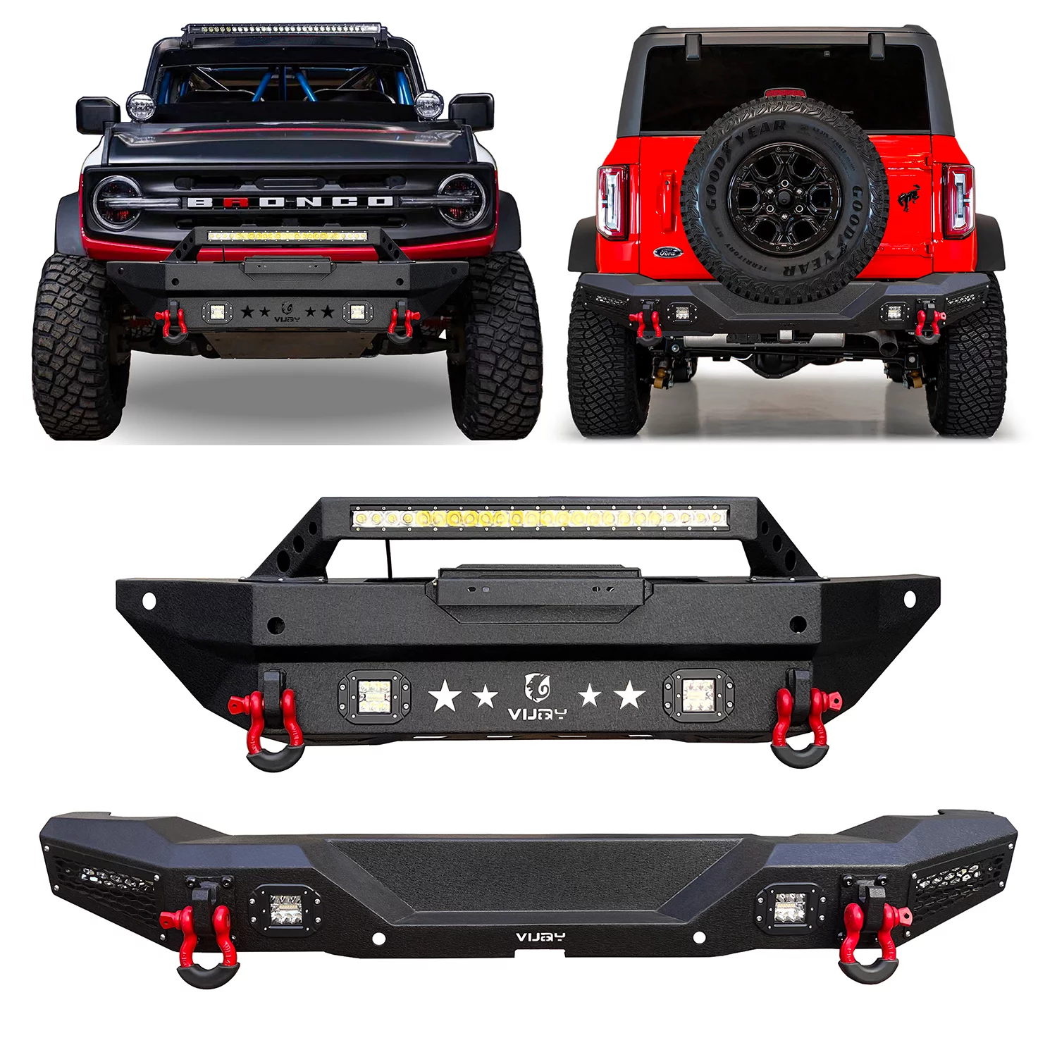 Ronghui for 2021-2023 Ford Bronco Steel Front/Rear Bumper W/Winch Plate & LED Lights