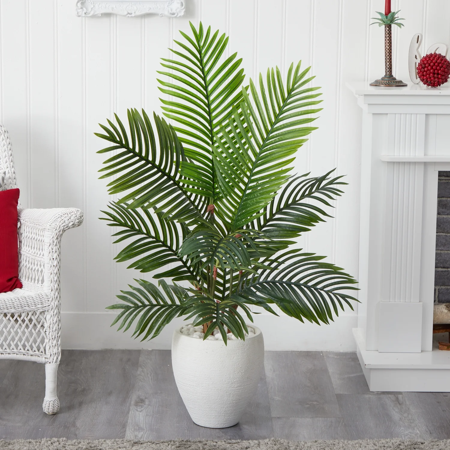 HomeStock 4.5Ft. Artisanal Attic Palm Artificial Tree In White Planter