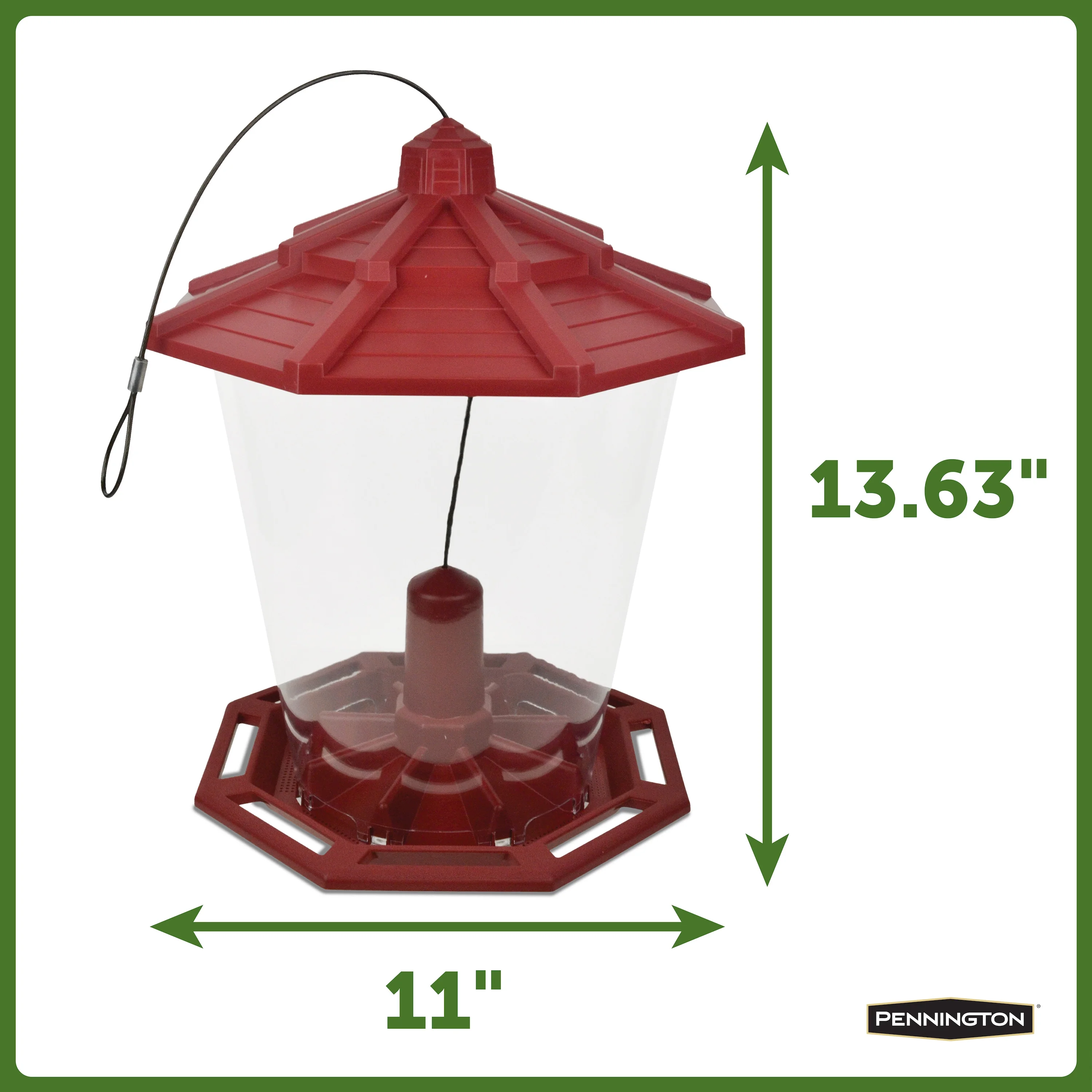 Pennington Earth Smart Red Recycled Resin Grand Ecozebo Wild Bird Feeder,  Jumbo 10 lb. Capacity, 1 Pack