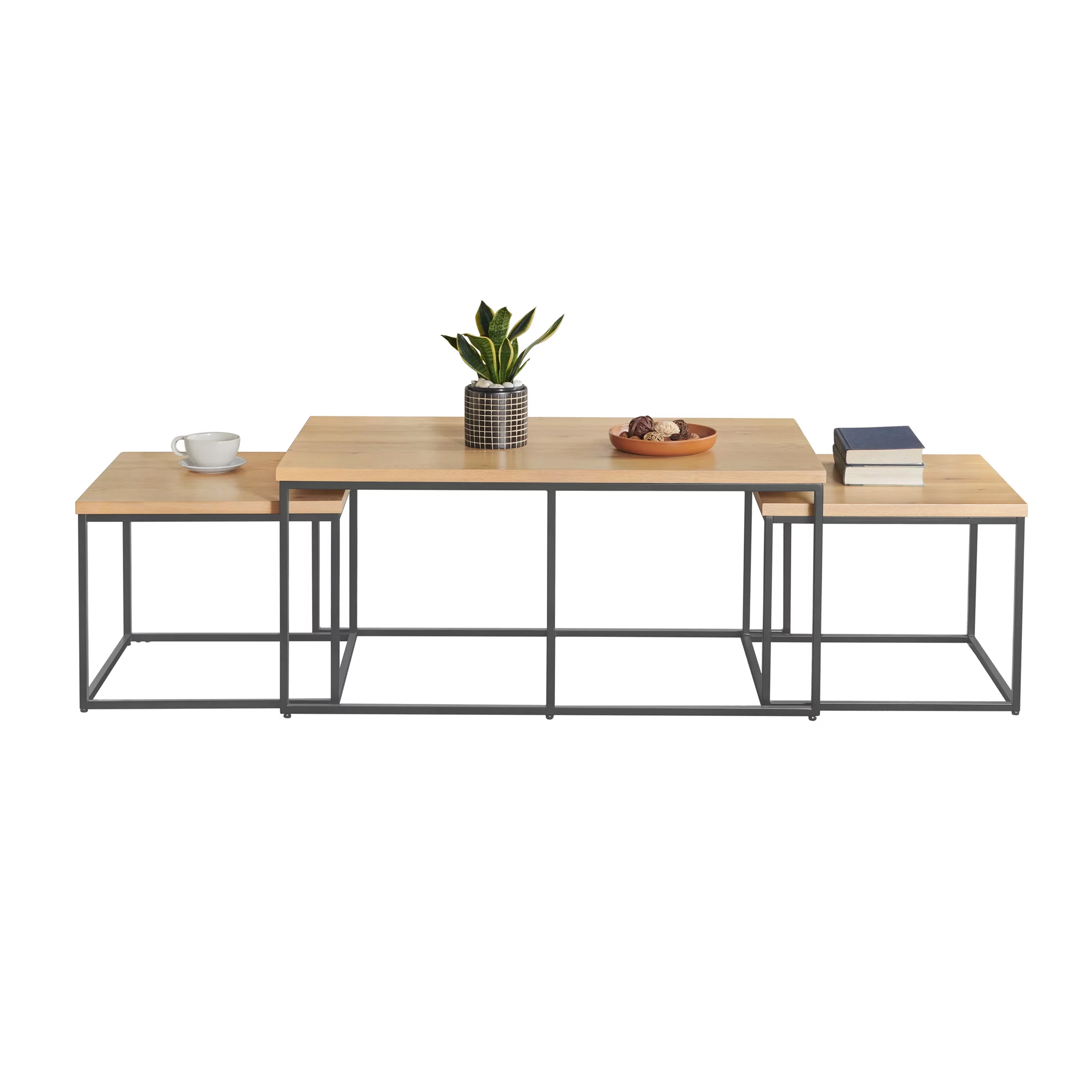 Lavish Home 3PC Modern Nesting Coffee Table Set with 2 Side Tables (Walnut)