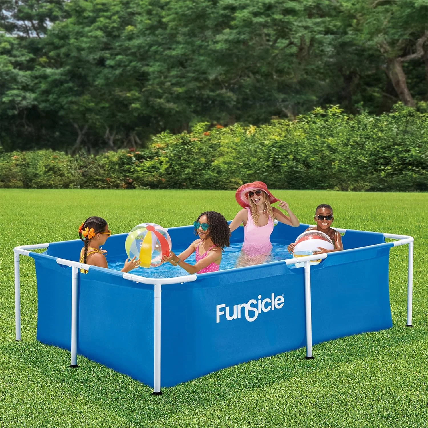 Funsicle 7 Foot 4 Person Capacity Durable Rectangular Above Ground Activity Lap Pool with SmartConnect Technology for Ages 6 and Up, Blue