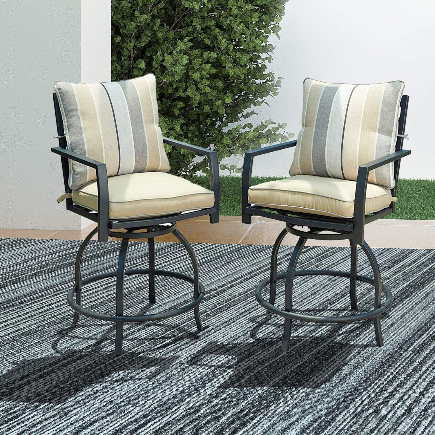 Patio Stools Outdoor Swivel Bar Height Chairs Set Of 2, Set, Beige