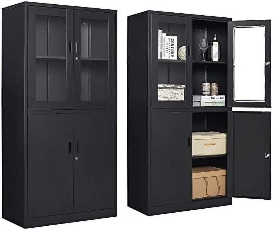 SQYTHGB Glass Display Cabinet Curio Cabinet with Glass Door and Adjustable Shelves  71" Tall Freestanding Steel Kitchen Pantry Cabinet Bookcase Metal Locker  Cabinet for Home  Living