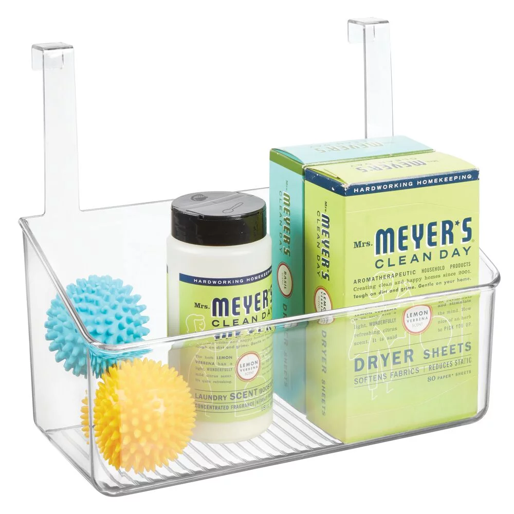 mDesign Plastic Over Cabinet Door Hanging Home Storage Bin, Large - Clear