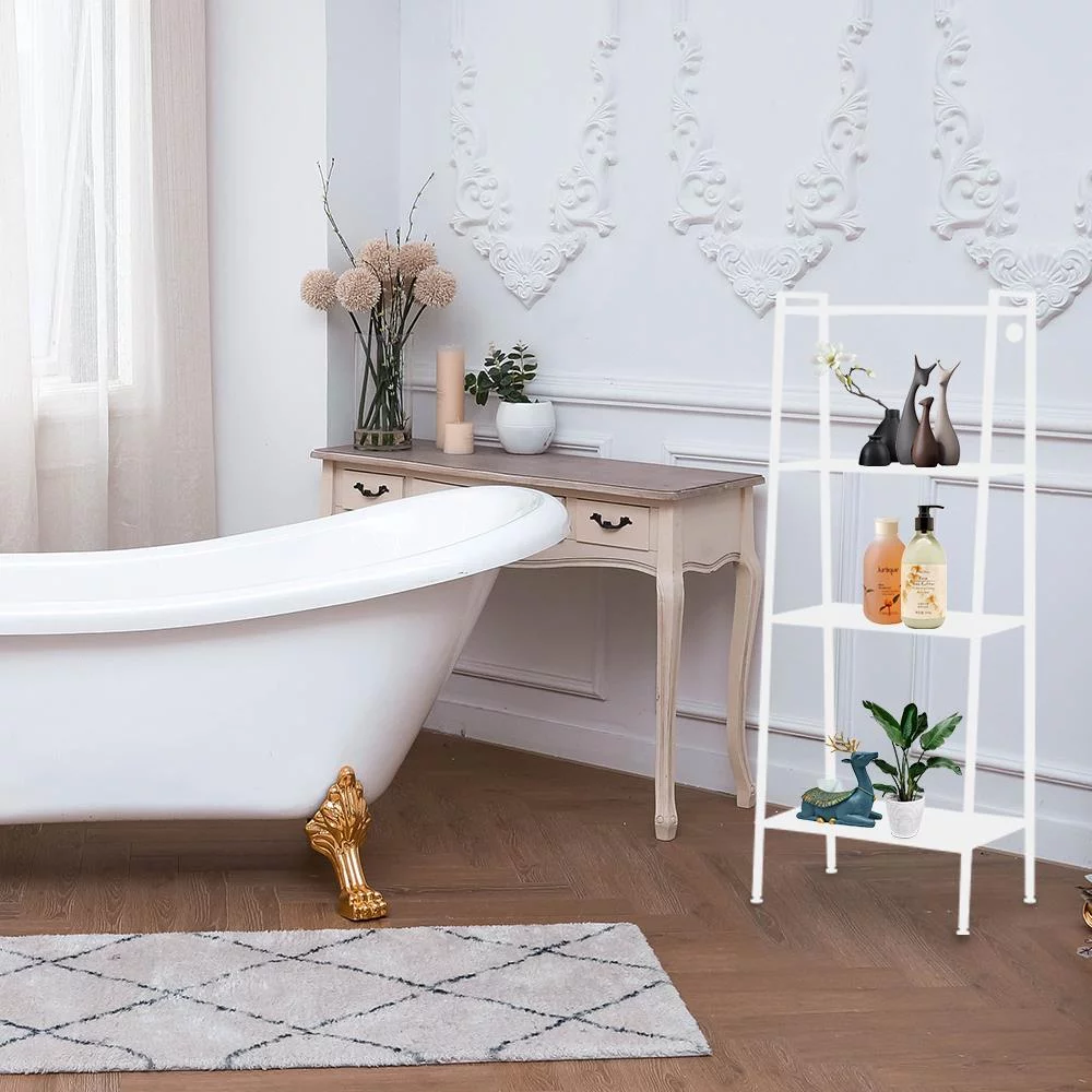 Zimtown 4 Tier Bookshelf and Bookcase, Wall Mounted Display Decor Metal Storage Rack w/ Frame, White