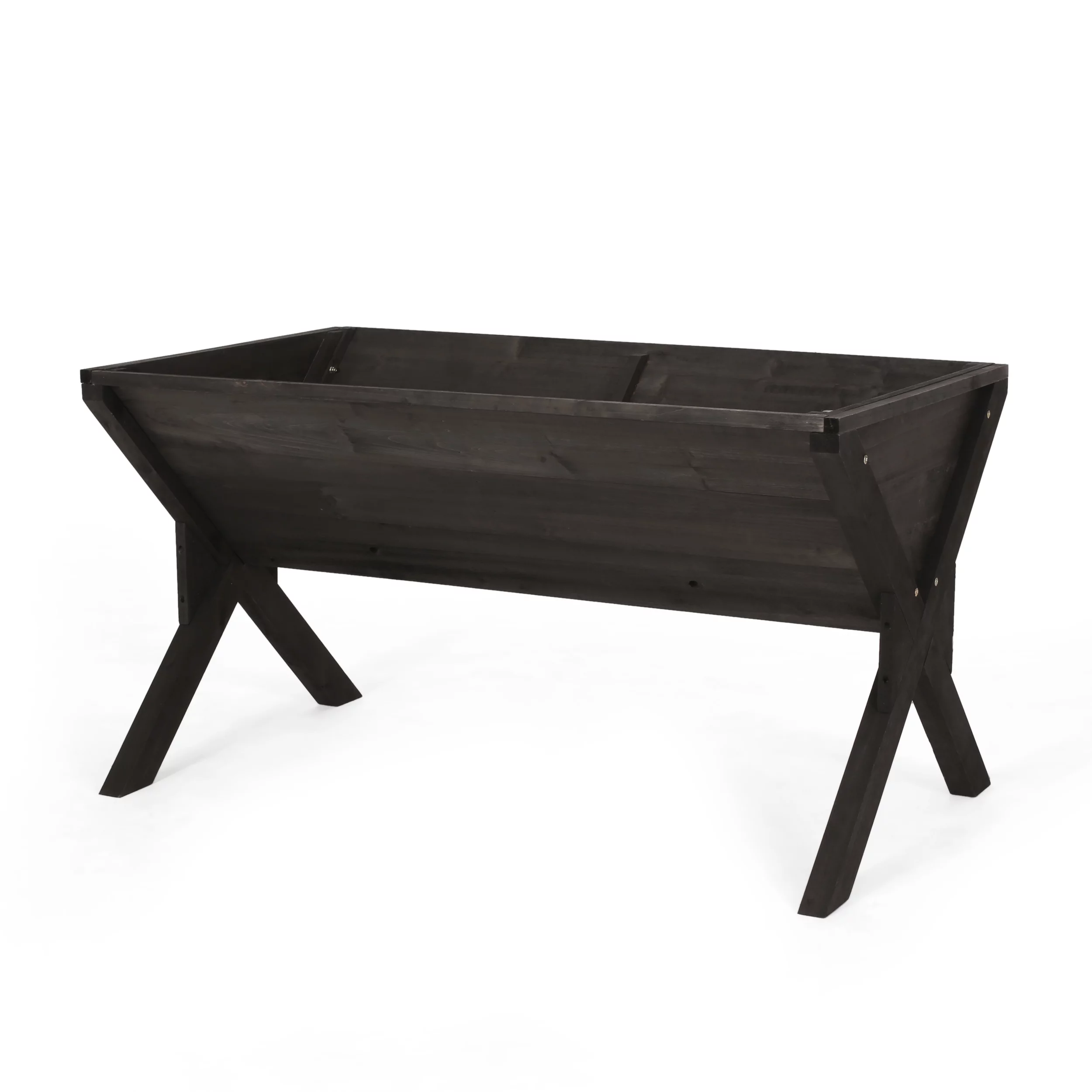 GDF Studio Thorsen Outdoor Fir Wood Plant Trough Planter, Dark Gray