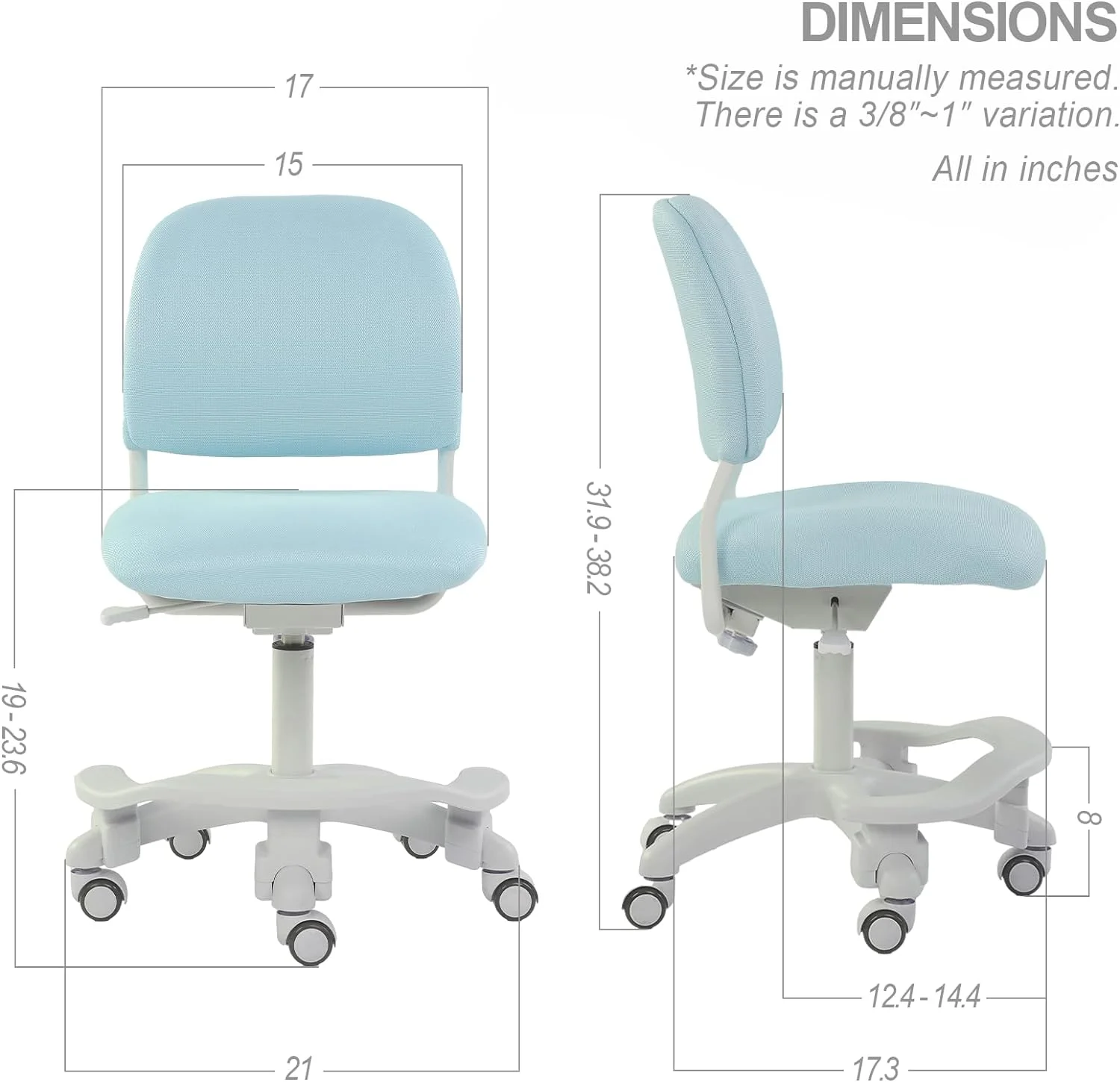 Ergonomic Kids Desk Chair, Child's Children Student Study Office Computer Chair, Adjustable Height and Seat Depth, Detachable Footrest and Lumbar Support (Blue, W/Chair Slipcovers)