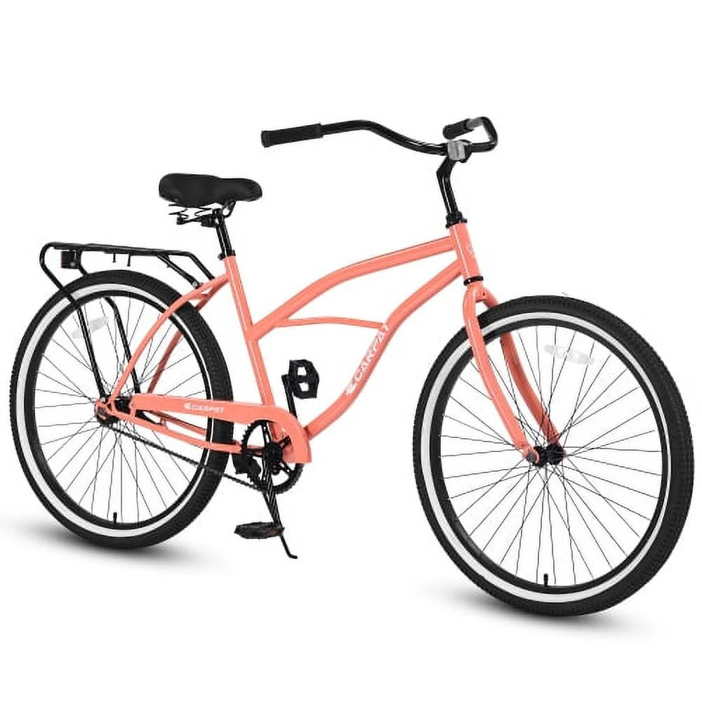 26 Inch Beach Cruiser Bike for Men and Women, Steel Frame, Single Speed Drivetrain, Upright Comfortable Rides, Multiple Colors