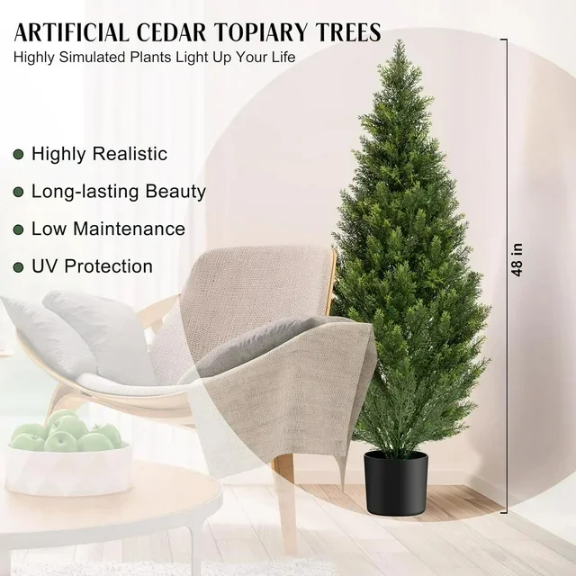 OLIYA 4ft Artificial Topiary Trees，Beautiful Realistic Faux Cedar Pines，UV Protection for Longer Life (Christmas Tree*2)