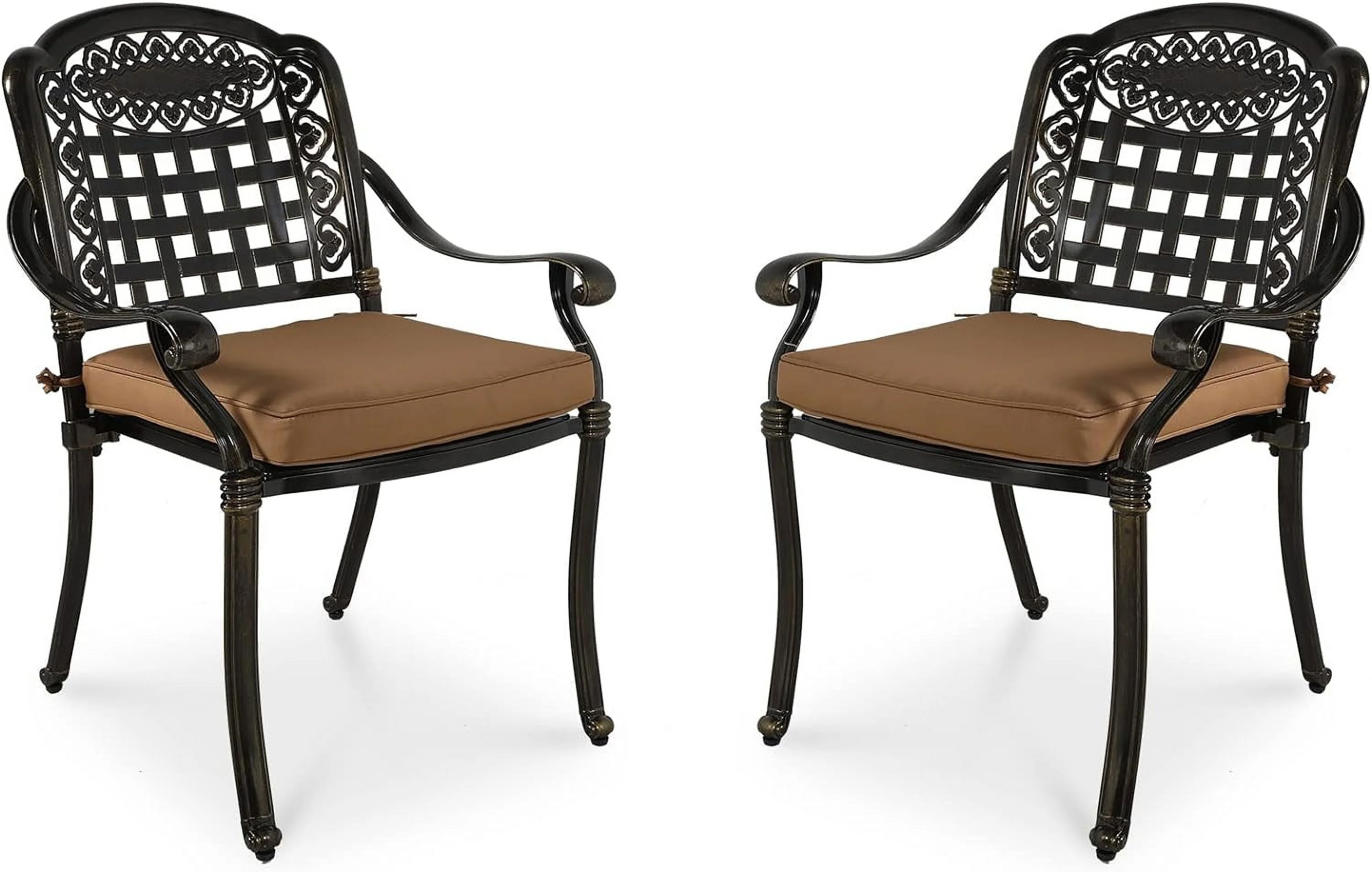 MEETWARM 2 Piece Patio Dining Chairs with Cushions, Outdoor All-Weather Cast Aluminum Chairs, Patio Bistro Dining Chair Set