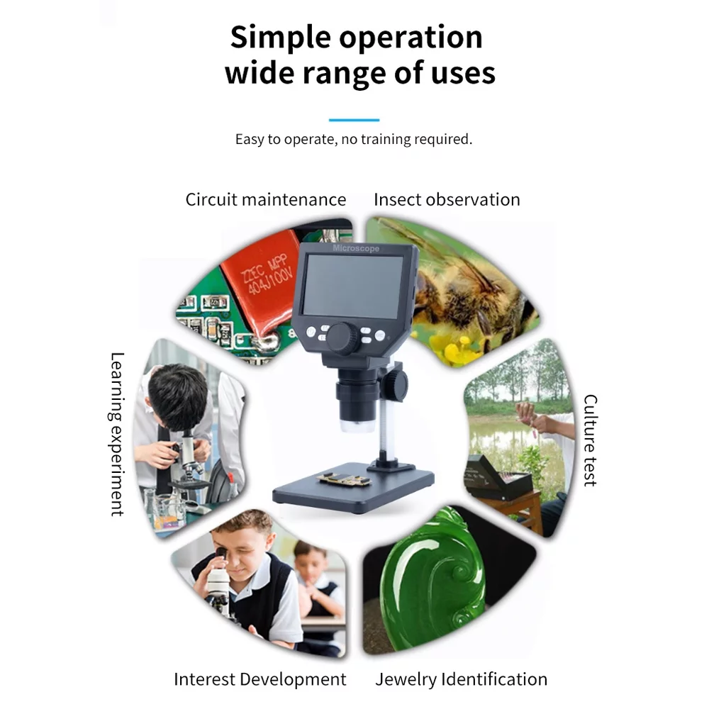 Carevas G1000 Digital Electron Microscope 4.3 Inch Large Base LCD Display 10MP 1-1000X Continuous Amplification Magnifier