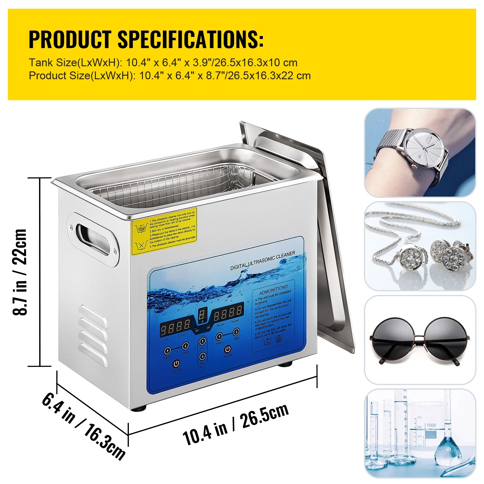 SKYSHALO Ultrasonic Cleaner Jewelry Cleaning Machine w/ Digital Timer and Heater 3L