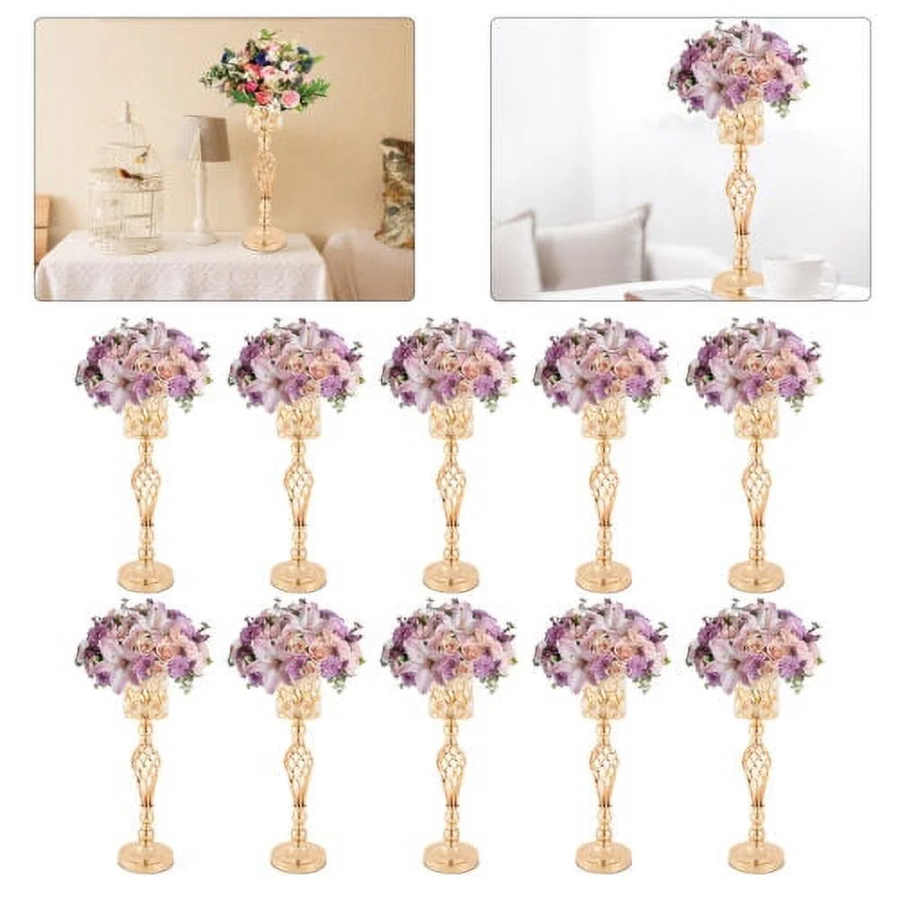 10pcs Wedding Flower Vases Wedding Table Centerpieces w/ Crystal Bead Gold Decor