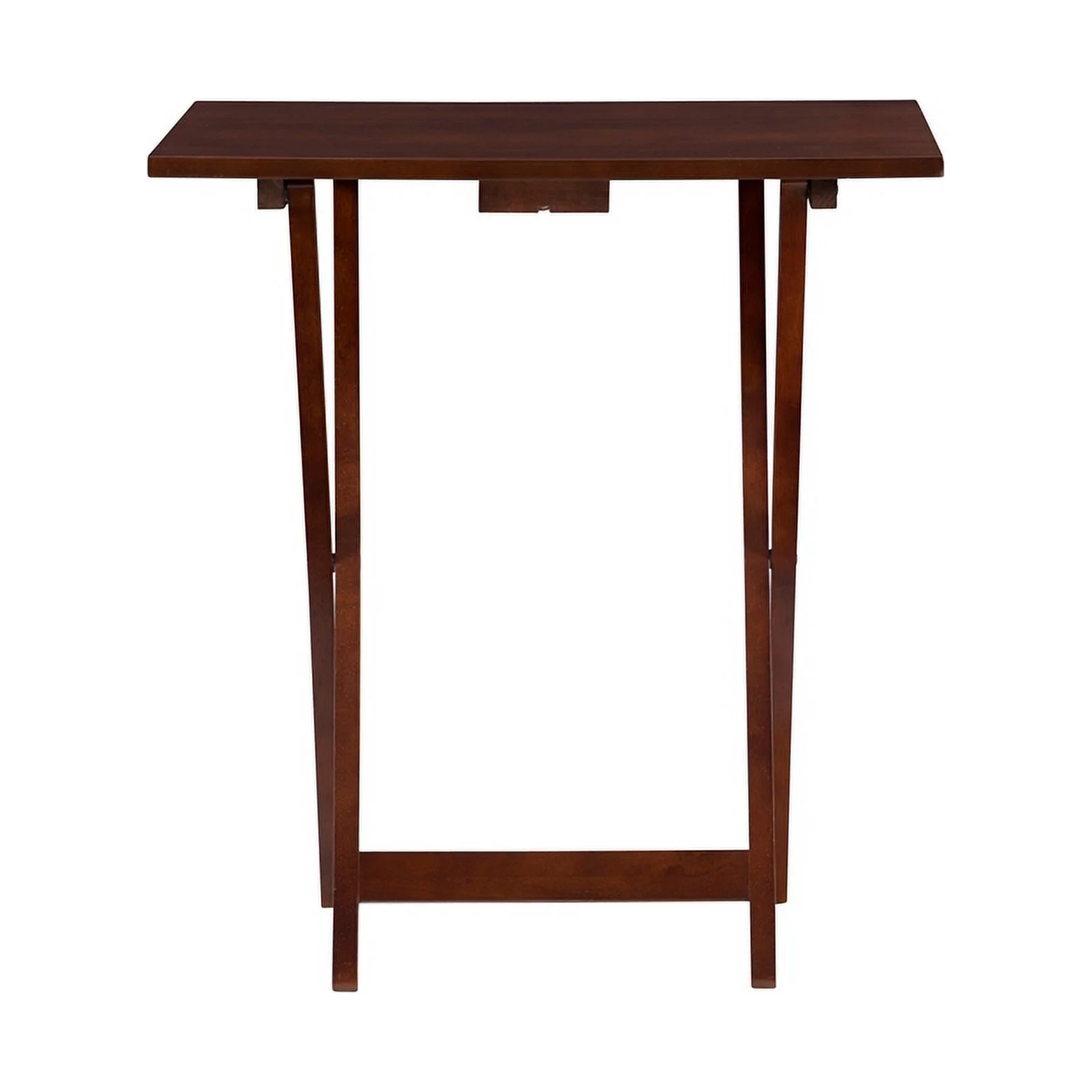 Pemberly Row Transitional Solid Wood Five Piece Tray Table Set in Hazelnut Brown