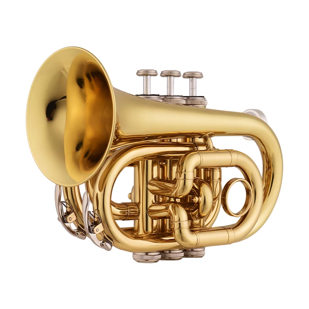 Tomshoo Trumpet Bb Flat Brass Pocket Wind Instrument with Mouthpiece Gloves Cleaning Cloth Carrying Case