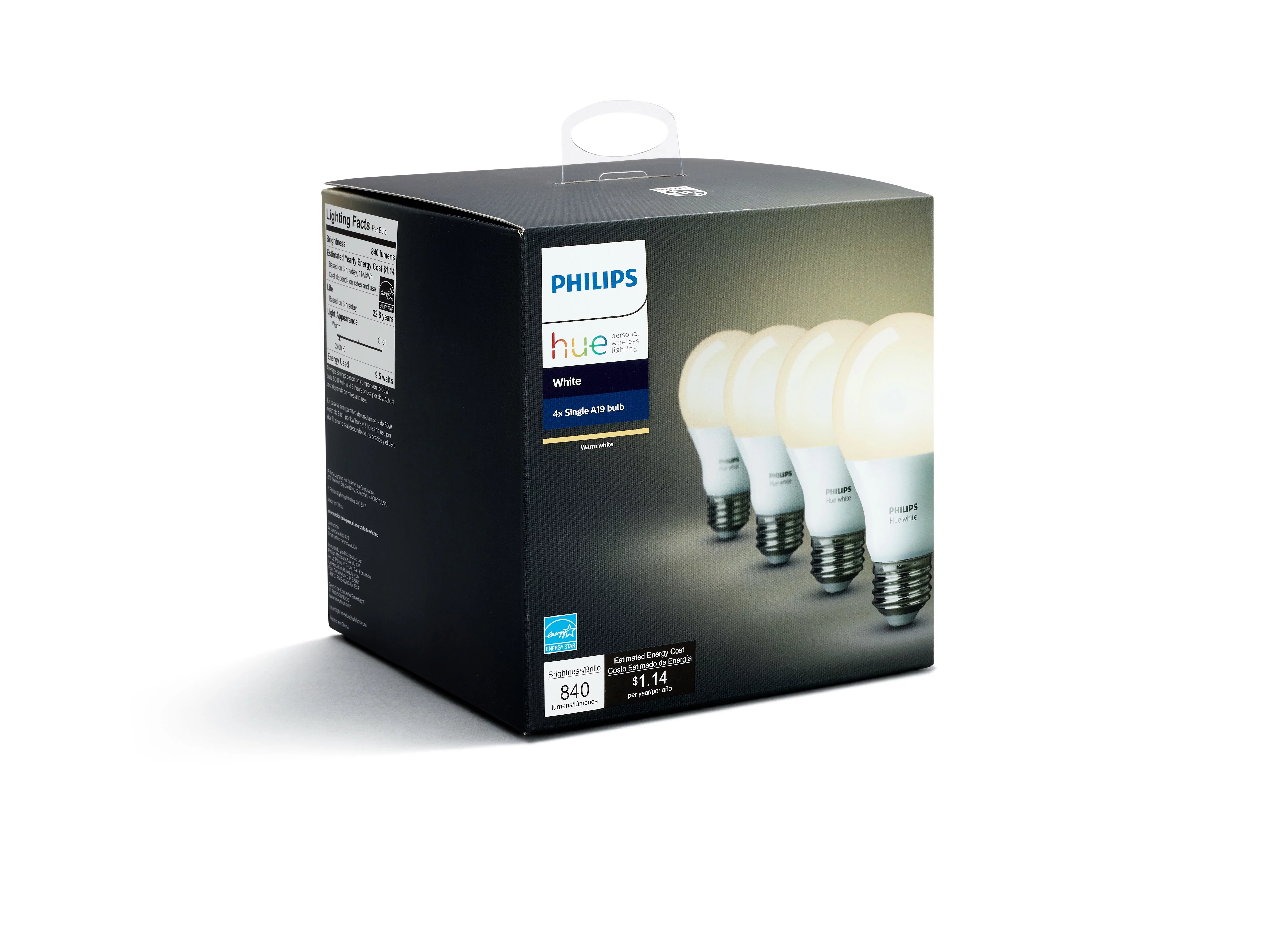 Philips Hue White A19 Smart Light Starter Kit, 60W LED, 4-Pack