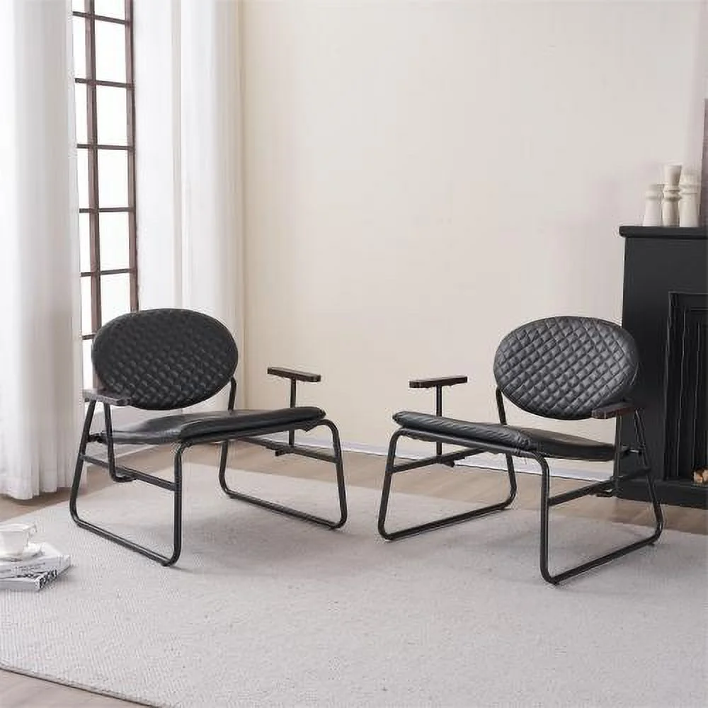 YLtoohoom Modern Oval Back Faux Leather Accent Chairs  Armchairs Living Room Chairs Leisure Chair Lounge Chair with Metal Frame  Black