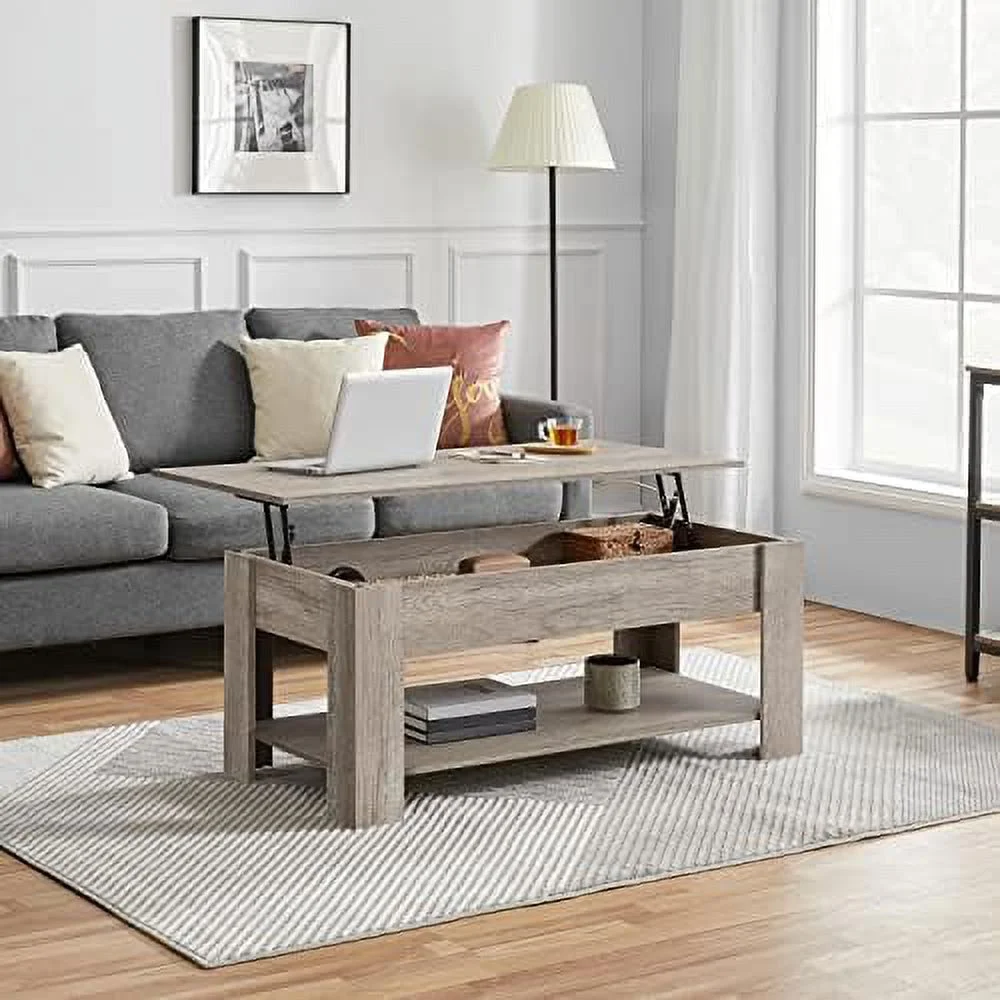 TJUNBOLIFE Lift Top Coffee Table w/Hidden Compartment and Open    Vintage Lift Tabletop for Living Room Office Reception  Rustic Brown