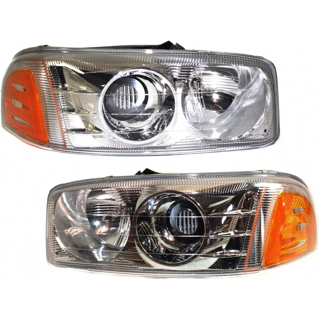 For 2001 GMC Sierra 1500 Headlight Pair Driver and Passenger Side w/Bulbs C3 Replacement For GM2502214