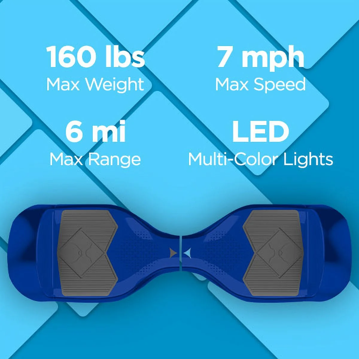 Hover-1 i-200 Hoverboard with Built-In Bluetooth Speaker, LED Headlights, LED Wheel lights, 7 MPH Max Speed - Blue