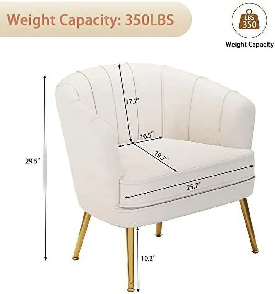GEROBOOM Velvet Accent Chair  Upholstered Modern Single Sofa Side Chair Comfy Barrel Club Living Room Armchair with Golden Metal Legs for Bedroom Living Reading Room Office  Beige