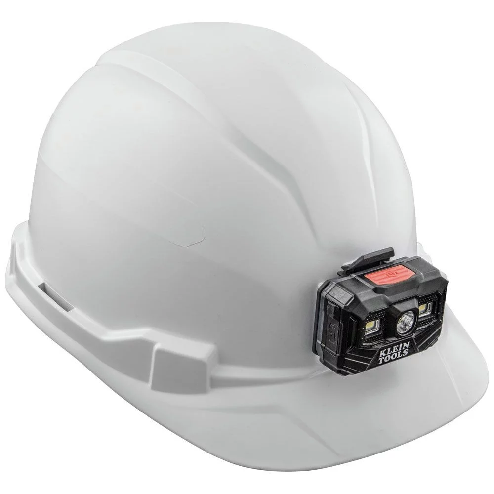 Klein Tools 60107RL Non-Vented Cap Style Hard Hat with Rechargeable Headlamp - White