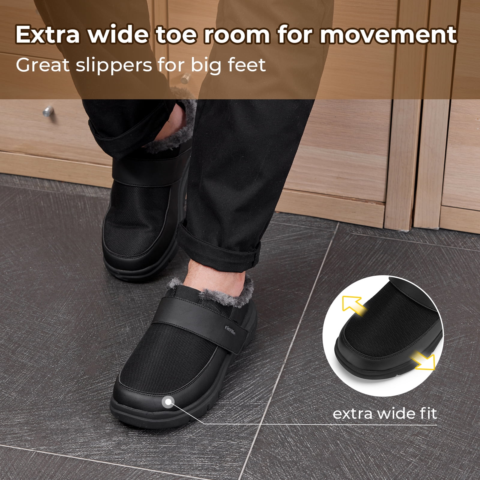 FitVille Recovery Winter Slipper for Men Warm Fur Lining Home Slipper Booties Mens Wide Width Winter Clogs