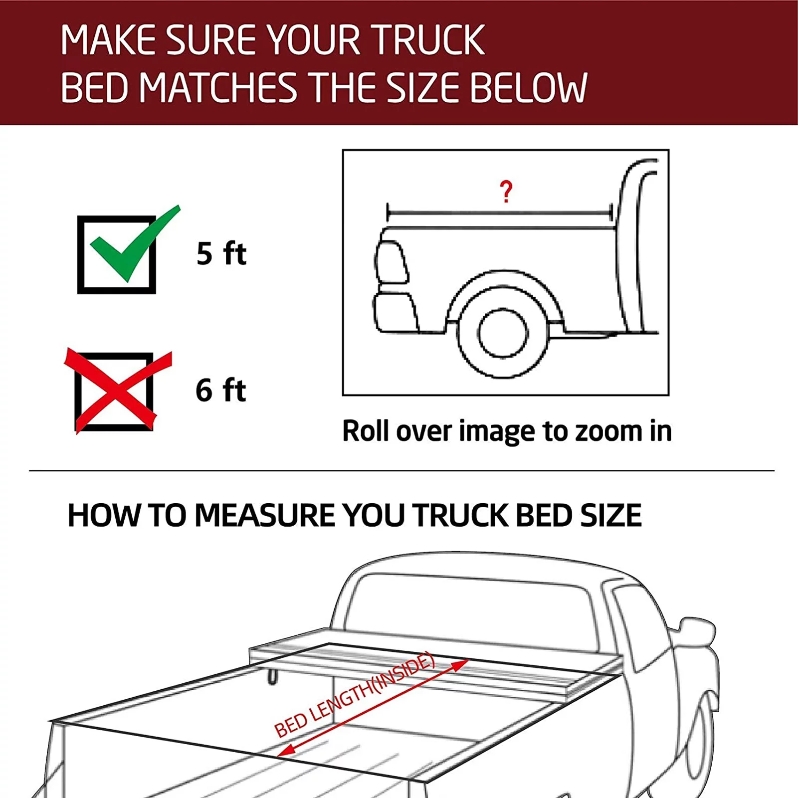 Kikito Professional FRP Hard Tri-Fold Truck Bed Tonneau Cover for 2005-2015 Tacoma 5ft (60.3in) Bed for Models with or Without The Deckrail System