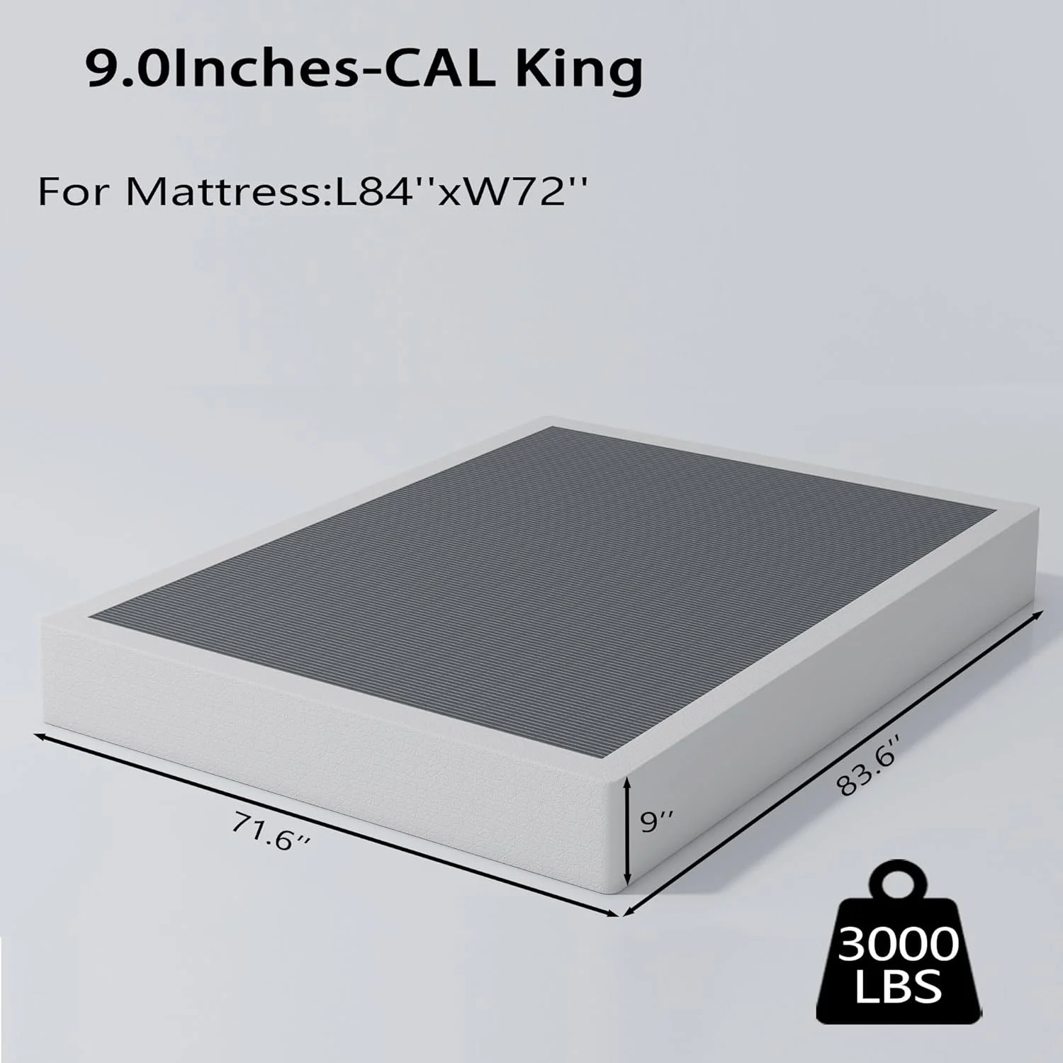 YILAN 9 Inch Heavy Duty Metal Box Spring Mattress Foundation 3000lbs Max Weight Capacity/Non-Slip/No Noise/Easy Assembly/Easy Clean Cover,California King